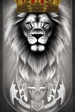 A graphic design with the phrases "Lord of Lords" and "Kings of Kings" framing a regal lion's face, crowned to signify royalty, with "Jesus, Lion of Judah" in distressed font below. The dark backdrop features a splattered paint effect for a modern edge.