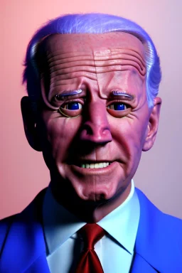 Waist up muppet Portrait, joe Biden as muppet doll, Blue suit, photo studio, blue background, unreal engine 5, concept art, art station, god lights, ray tracing, RTX, lumen lighting, ultra detail, volumetric lighting, 3d.