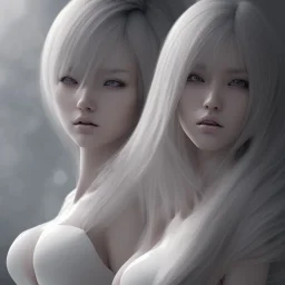 hitomi tanaka, dress white, long black hair, realistic, intriacte detail, sci-fi fantasy style, volumetric lighting, particales,highly detailed,cinamatic, deep colours,8k