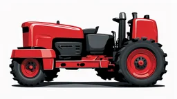 side view of a modern tractor(red) with black wheels, smooth vector clipart