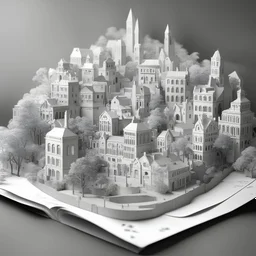 Hobart Tasmania city view in ornate Papercraft, fairytale, children popup book, soft shadows, ambient occlusion, monochromatic