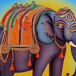 african gods riding an indian elephant painting