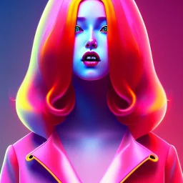 red hair woman, smile, purpurin, minimal latex dress, oversize velvet coat, gradient color, BLUE, PINK, CYAN, neon, insanely detailed, 16k resolution, perfect eyes, cinematic smooth, intricate detail