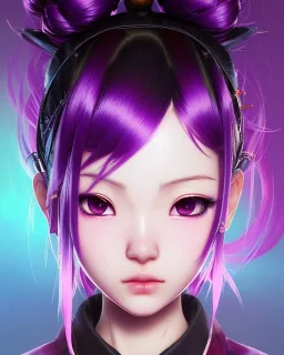 Detailed cute anime Kunoichi girl, purple hair buns, purple bangs, Christmas style colours, intricate details, full body portrait, keep head in frame, slight smile, black Japanese motif, concept art, highly detailed, digital painting, concept art, sharp focus, illustration, art by Yoji Shinkawa, WLOP and greg rutkowski and alphonse mucha and artgerm and yanjun Chen and Junji ito and Makoto Shinkai, HDR, octane render