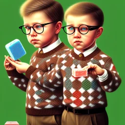 peter billingsley chubby kid with glasses, soap bar, ((brown))argyle sweater