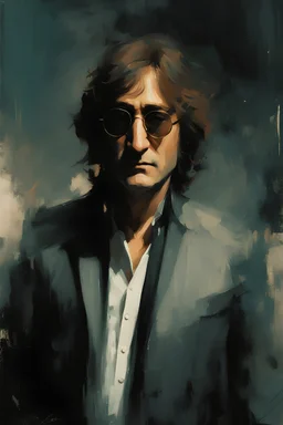 John Lennon portrait, dark mysterious esoteric atmosphere, digital matt painting with rough paint strokes by Jeremy Mann