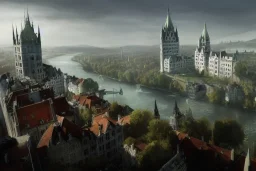 Palladian bridge+Quebec city hill+Bruges canal+corner building on hill+Gothic city+BioShock+Dishonored+Bloodborne +trieste+Edinburgh+Chicago+victorian London+decòpunk Skyscraper+ +steampunk+biopunk+alphonse mucha, greg rutkowski,matte painting, cryengine, hyper detailed, felix kelly, fantasy art, seb mckinnon