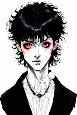 black hair, 19year old, male, alchemist, in the style of Harry Clarke