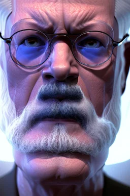 lightning strikes, abstract, high quality, UHD, Luminous Studio graphics engine, violet, cyan, octane render, cloudy haze, fiery members, old man Carl Gustav Jung with glasses and mustache portrait