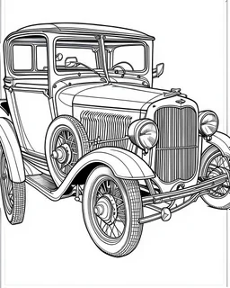 front outline art for an adults coloring page, a customized 1932 Ford Deuce Coupe , white background,detailed sketch style,no color , only use outline, clean art , white background, no shadows and clear well outlined,