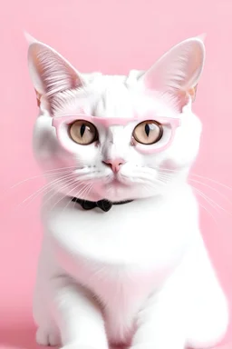 white cat doctor with glasses with pink background