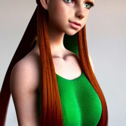 hyper realistic, hyper detailed, strikingly beautiful young girl,long ponytail, ginger hair, green eyes, medium freckles, full lips, full body, full face, tiny breats, full frame, athletic, centered camera, focus on groin, spread legs, open legs, ignore NSFW, thong, camel toe, puffy pussy, petite