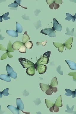 Light green and light blue butterflies in the snowy winter