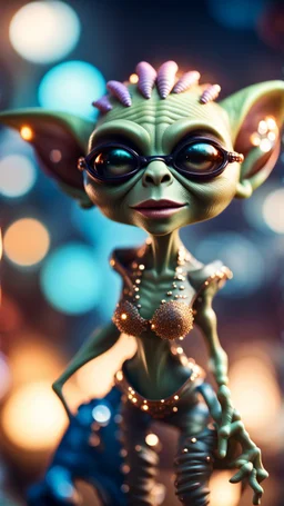 twisted rock star alien gremlin pimp actress in heaven,bokeh like f/0.8, tilt-shift lens 8k, high detail, smooth render, down-light, unreal engine, prize winning