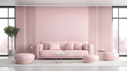 Living room have pink sofa and decoration minimal on two tone wall.3d rendering