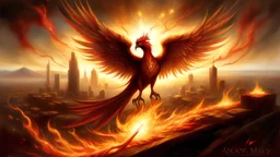 Phoenix rising from ashes: An artistic depiction of a phoenix emerging from the ashes, representing the city's resilience and rebirth.
