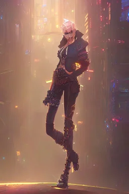 steampunk elf in a neon city