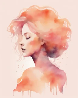 middle agу woman silhouette and hair watercolor draw peach pastel colors