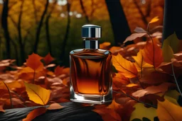 generate me an aesthetic complete image of Perfume Bottle with Autumnal Foliage