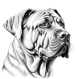 A line art of dog (Boerboel). make this black and white and a bit filly.