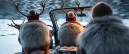 kjørekarene har reinskinn over baken, dette gjør godt når man skal sitte på isete tømmerstokker, motion blur background