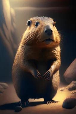 ground hog quagga gopher hog,high-key cut unreal engine, volumetric, warm indoor lighting, detailed, digital painting, cinematic, character design