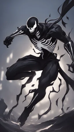 A close picture to Mix between Skeleton and venom symbiote in solo leveling shadow art style