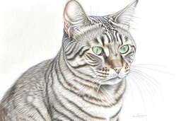 one single mature cat, realistic, uncut, fine details, extremely delicate colored pencil drawing