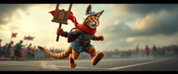 cat kangaroo knight with huge socks running marathon