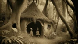 The kingdom of the elves was hidden in the enchanted forest., vintage sepia, film effect