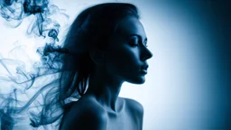 smoke art grey and white flowing around woman silhouette