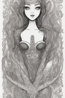 This captivating and delightful black line drawing is perfect for young artists. It features a charming and enchanting mermaid, waiting to be brought to life with colors by a 6-year-old child. The thick and bold outlines make it easy for little hands to color within the lines, fostering creativity and imagination. The mermaid is the centerpiece of the image, with her flowing hair, graceful tail, and a joyful expression on her face. The full undersea background adds depth and excitement to the s