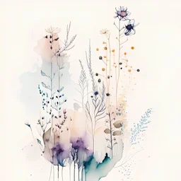 Watercolor minimal line art of double exposure of Bohemian flowers and cottagecore