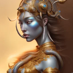 ssango fantasy, fantasy magic, intricate, sharp focus, illustration, highly detailed, digital painting, concept art, matte, artgerm and paul lewin and kehinde wiley, masterpiece silver elephant head bronze Asian African girl nice breast Hawaiian hair turquoise golden waves