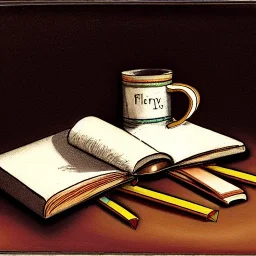 still life book pen