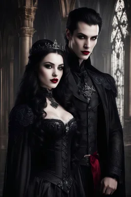 Photography Realistic Beautiful gothic woman and Dracula prince