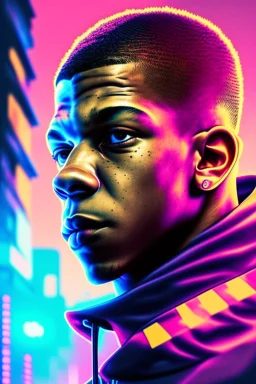 Portrait of mbappe in cyberpunk world