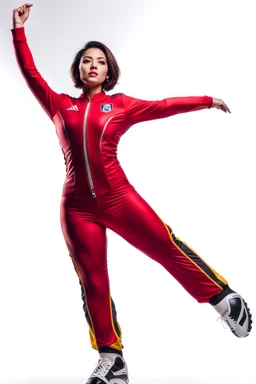 A full-body shot of a beautifulazeri lady in futball suit short hair standing idle pose