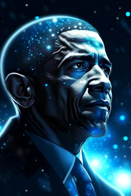 obama looking like andromeda galaxy, 4 k, down light, depth of field, trending art, spray paint, high detail, fantasy art, alien connection, future tech