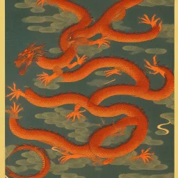 Ukiyo-e style art, dragon at the center of the picture,