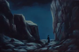 night, rocks, cliff, 2000's gothic horror movies influence, otto pippel impressionism paintings