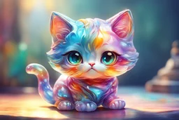 Cute chibi colourful Glass cat in style of Mariya Markina, digital painting; fantasy; very attractive; beautiful; high detail; cinematic postprocessing; acrylic art in sunshine
