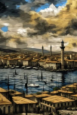 Van Gogh tarzın da bana Türkiye'nin İzmir şehrinin sinematik görselini çiz lütfen