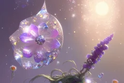 one big crystal subtle flower in a galactic ambiance, transparent petals, delicate colors, in the foreground, with a very little beautiful fairy, full of details, smooth, bright sunshine，soft light atmosphere, light effect，vaporwave colorful, concept art, smooth, extremely sharp detail, finely tuned detail, ultra high definition, 8 k, unreal engine 5, ultra sharp focus