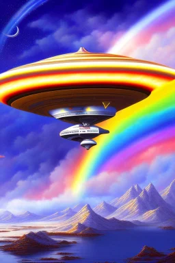 intergalactic very beautiful ufo rainbow futurist