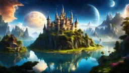 (high quality:1.4), (best quality:1.4), (masterpiece:1.4), epic fantasy castle, official art, official wallpaper, surreal, floating islands:1.1, detailed landscape:1.1, magic in the air:1.1, stardust:1.1, night sky, whimsical atmosphere:1.1, dreamlike world:1.1, baloons moonlight:1.1, enchanted forest, wisdom:1.1, powerful energy:1.1, guardian angels:1.1, peaceful:1.1, vibrant colors, (detailed:1.05), (extremely detailed:1.06), sharp focus, (intricate:1.03), cinematic lighting,