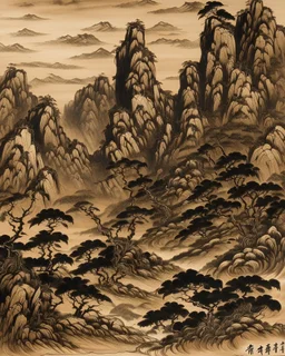 A dark brown dry mountain painted by Guo Xi