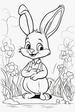 blank colouring book, white blank background, simple picture for toddlers, rabbit, disney and pixar style