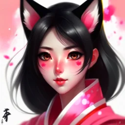 kitsune black hair pink eyes