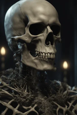 8k , realistic gotic face of half man, half skeleton, highly detailed